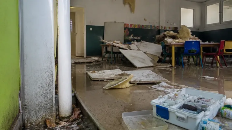 Sistema frontal dejó filtraciones y techos colapsados en colegio de Concepción tras obstrucción del drenaje